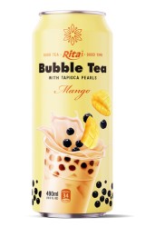 چای حبابی با مروارید تاپیوکا با طعم انبه قوطی 490 میلی لیتری