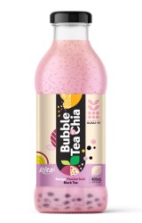 بطری شیشه ای 400 میلی لیتری چای حباب دار با دانه چیا با طعم انبه و میوه شور