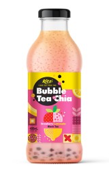 چای حبابی با دانه چیا با طعم توت فرنگی و لیموناد بطری شیشه ای 400 میلی لیتری