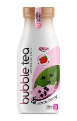 بطری شیشه ای 280 میلی لیتری چای حباب دار با مروارید تاپیوکا و توت فرنگی
