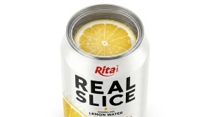 Sparkling Lemon Water with Real Fruit Slices 325ml Can Poster 1