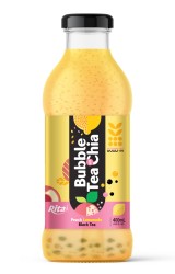 بطری شیشه ای 400 میلی لیتری چای حباب دار با دانه چیا با طعم هلو و لیموناد