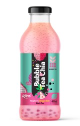 بطری شیشه ای 400 میلی لیتری چای حباب دار با دانه چیا با طعم تمشک و میوه اژدها