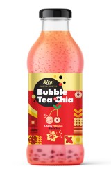 چای حباب دار با دانه چیا با طعم گیلاس و هیبیسکوس بطری شیشه ای 400 میلی لیتری