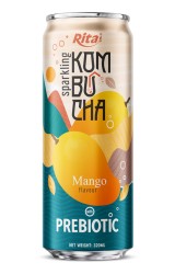 نوشیدنی کمبوچای گازدار با طعم انبه به همراه پری‌بیوتیک Rita – قوطی 320ml