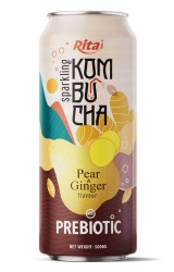 نوشیدنی کمبوچای گازدار با طعم گلابی و زنجبیل به همراه پری‌بیوتیک Rita – قوطی 500ml