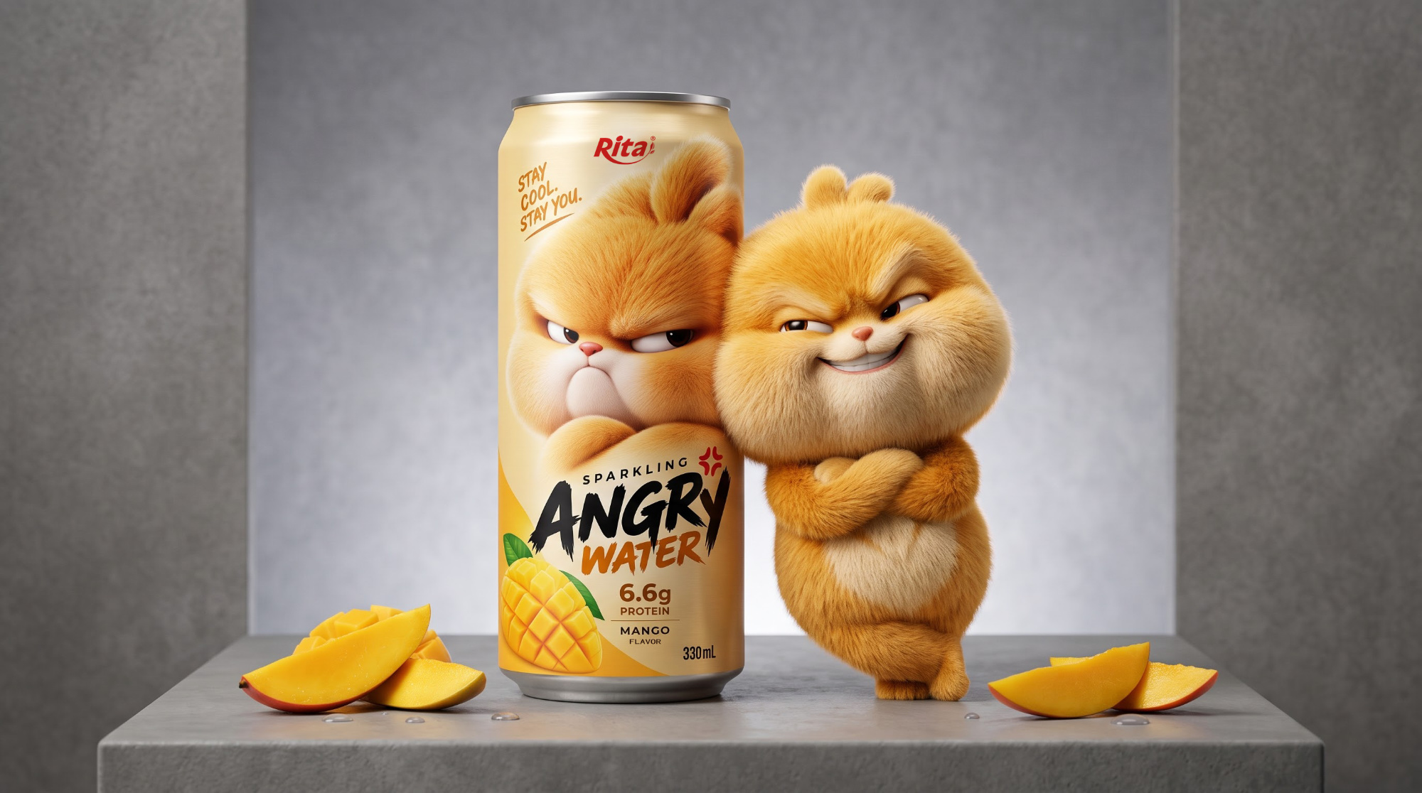 Sparkling Mango Juice with Protein 330ml – Angry Water Poster 2