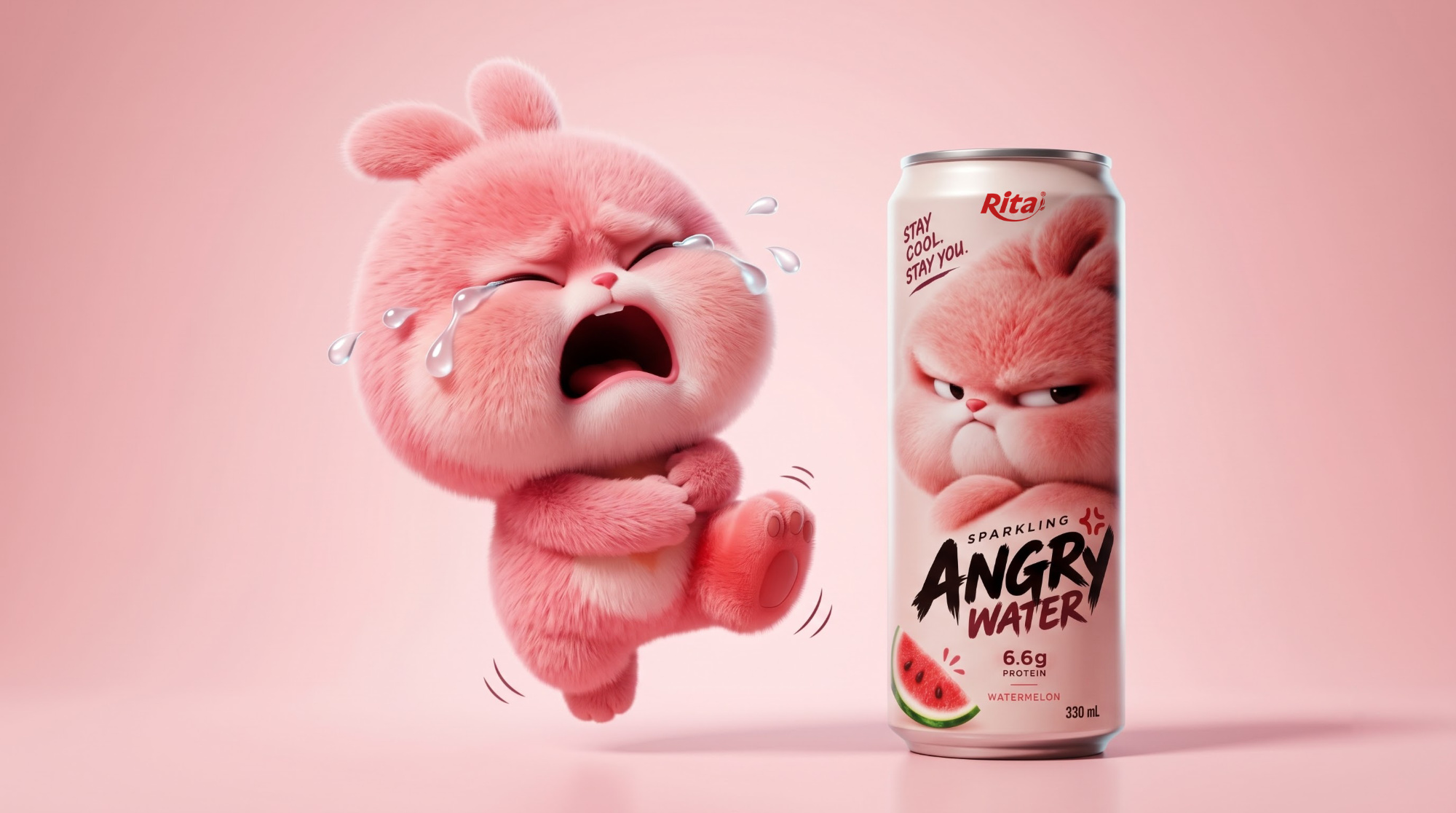 Sparkling Watermelon Juice with Protein 330ml – Angry Water Poster 2