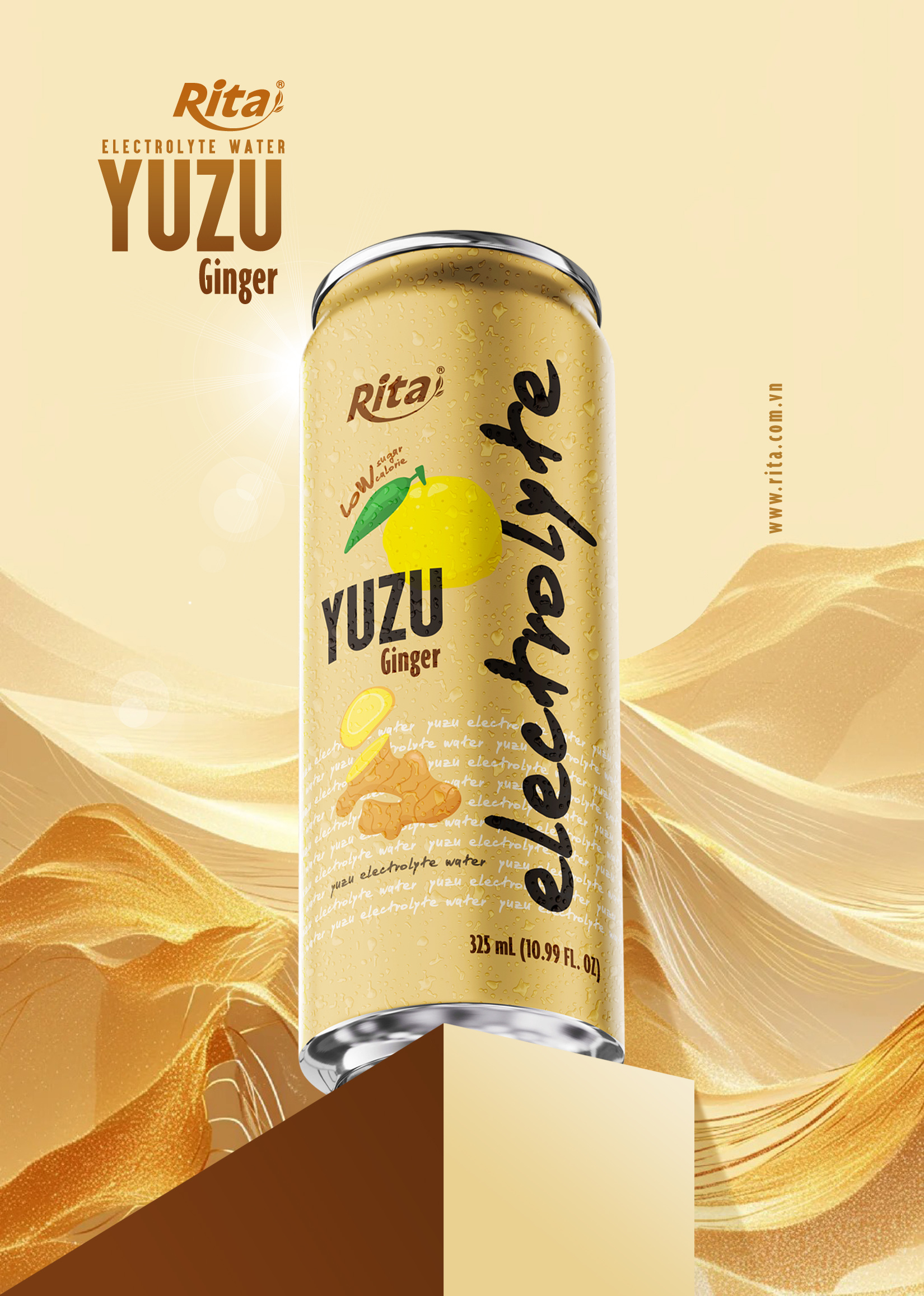 Yuzu Ginger Electrolyte Water Drink 325ml  Low Sugar Hydration Beverage Poster 1