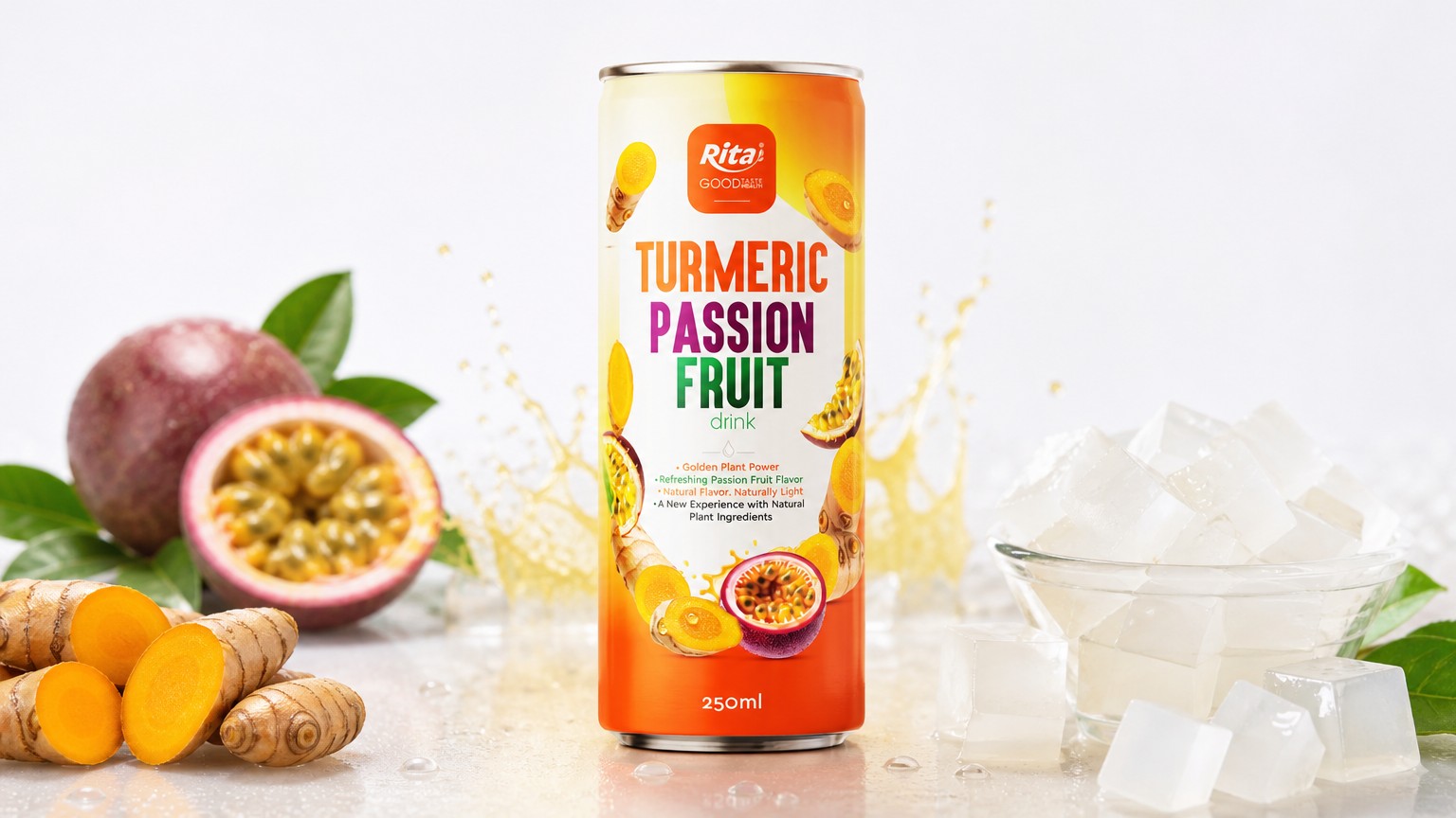 250ml Turmeric Passion Fruit Drink Slim Can OEM Beverage Poster 2