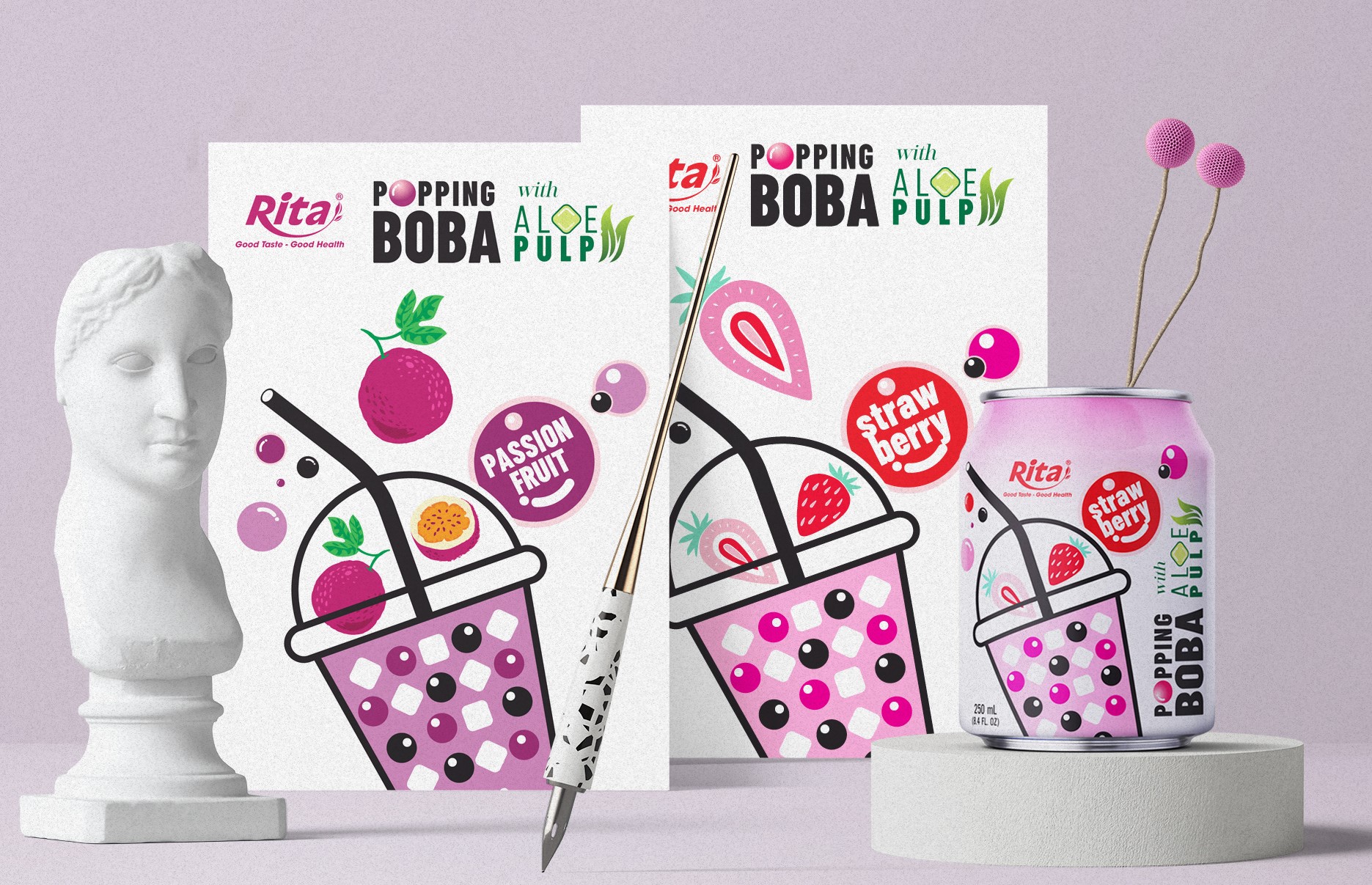 Poster RITA brand Popping Boba with Aloe Pulp and tropical fruit