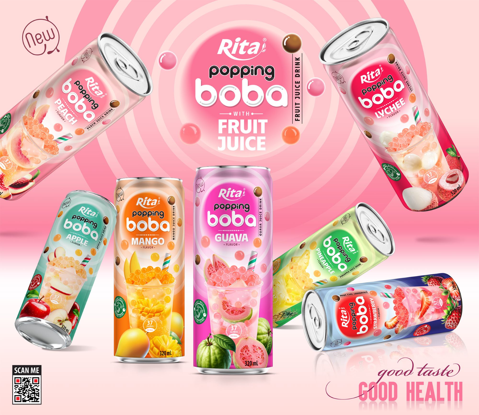 Poster Best RITA Brand Popping Bobo with fruit juice 320ml
