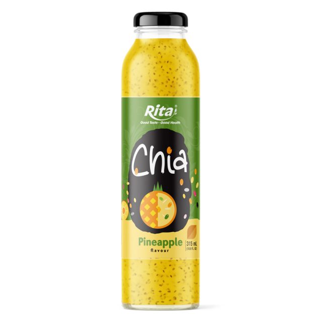 بطری شیشه ای 10.6 Fl اوز دانه چیا نوشیدنی با طعم آناناس
