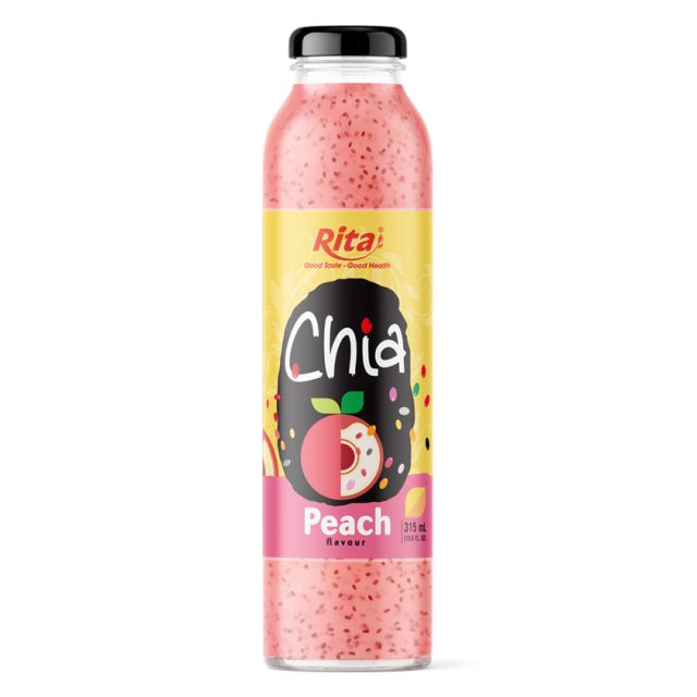 بسته بندی جدید 10.6 Fl اوز بطری شیشه ای دانه چیا نوشیدنی با طعم هلو