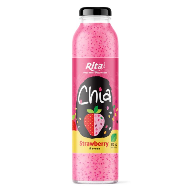بطری شیشه ای 10.6 Fl اوز نوشیدنی دانه چیا با طعم توت فرنگی