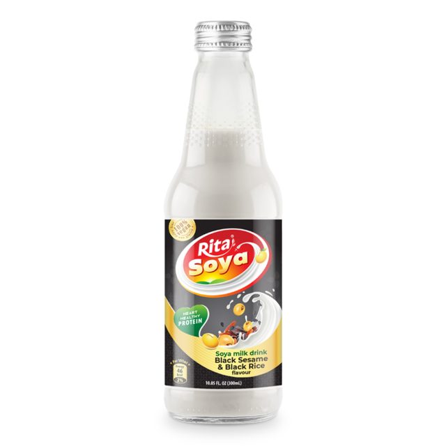 نوشیدنی 100٪ وگان شیر سویا کنجد سیاه و برنج سیاه بطری شیشه ای 10.05 Fl Oz.
