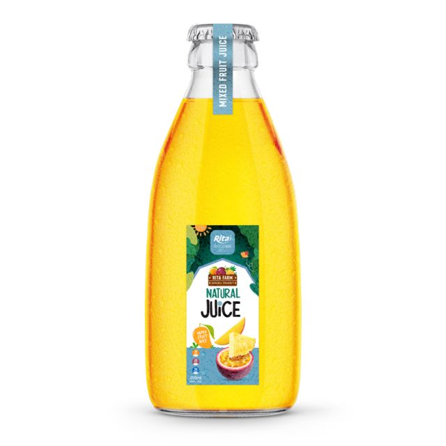 بطری شیشه ای 250 میلی لیتری آب میوه مخلوط خوشمزه