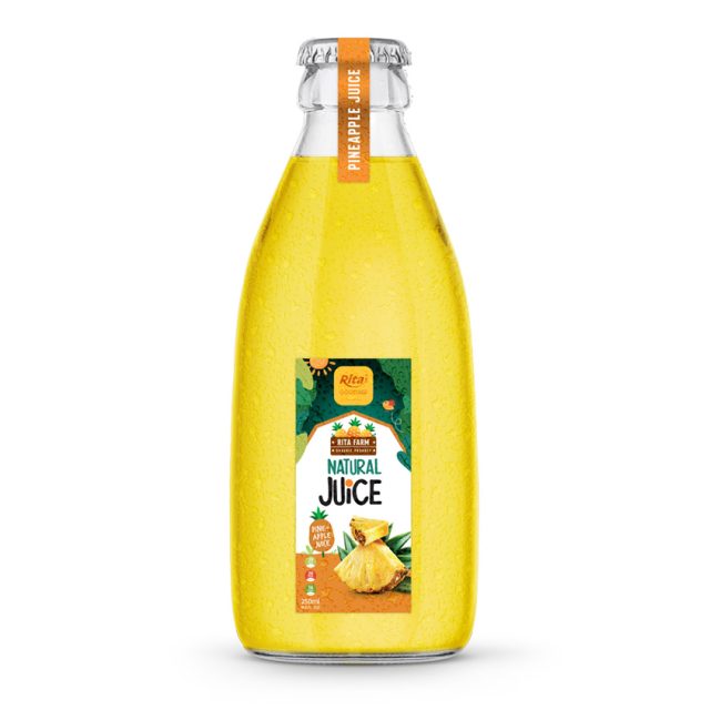 بطری شیشه ای 250 میلی لیتری آب آناناس خوشمزه