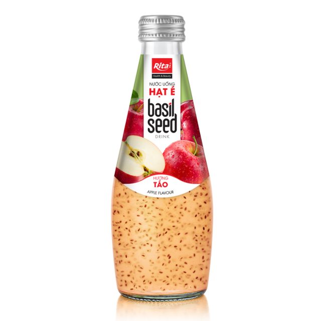پرفروش ترین بطری شیشه ای 290 میلی لیتری دانه ریحان با طعم سیب