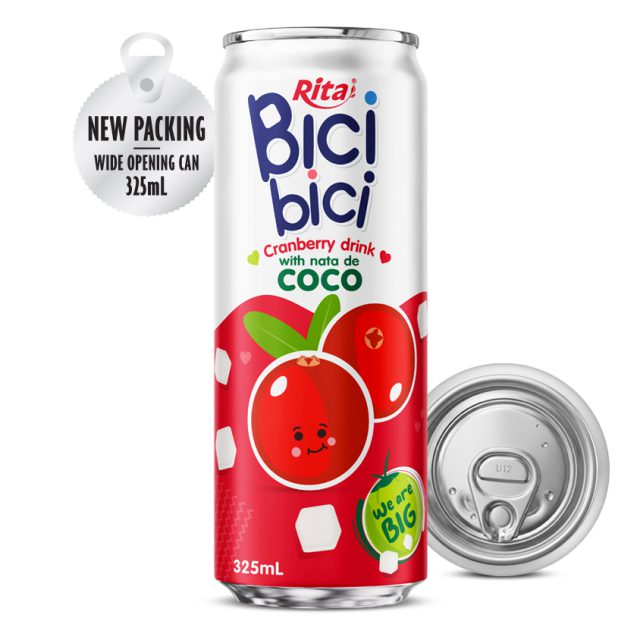Bici Bici 325 میلی‌لیتر نوشیدنی کرنبری همراه با ناتا دکوکو (قوطی دهانه‌گشاد)