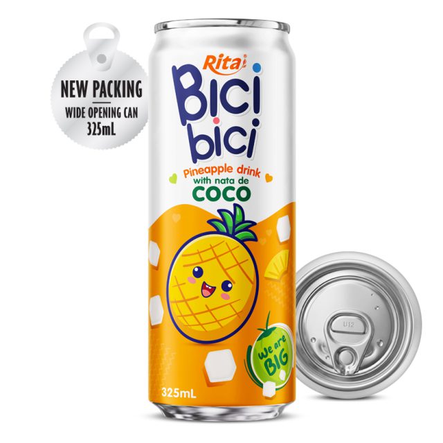 Bici Bici 325ml نوشیدنی آناناس با ناتا د کوکو (قوطی با دهانه گشاد)