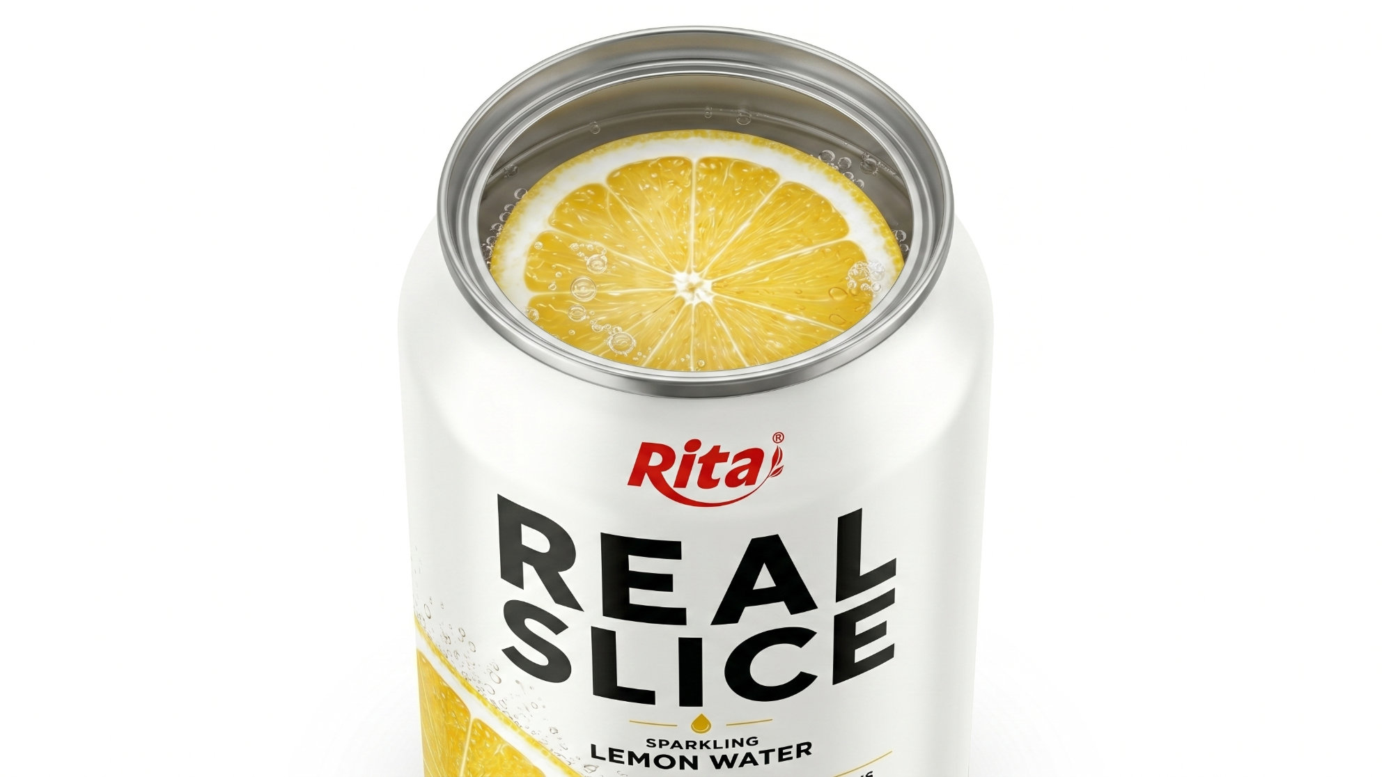 Sparkling Lemon Water with Real Fruit Slices 325ml Can Poster 1