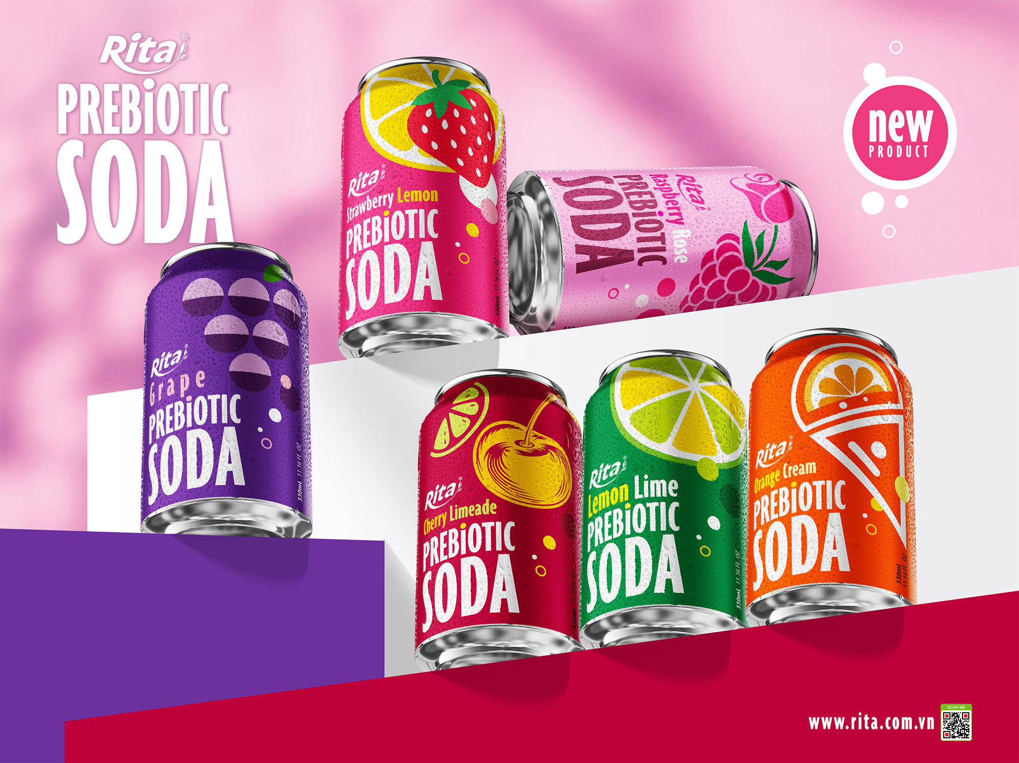 Cherry Limeade Prebiotic Soda 330ml short can Poster 2